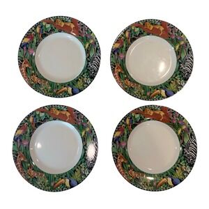 Sakura Magic Jungle Bread Plates Set of 4 Sue Zipkin 1995 Safari Porcelain 6.75"